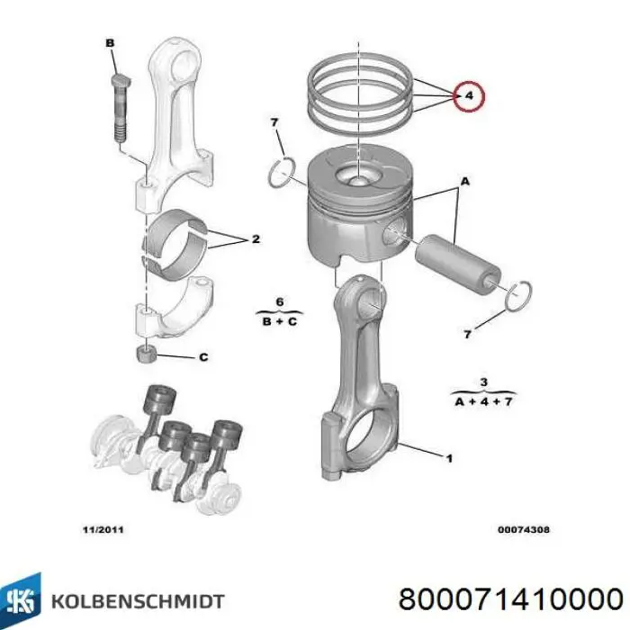 Compre 800071410000 Kolbenschmidt Anéis do pistão para 1 cilindro, STD.