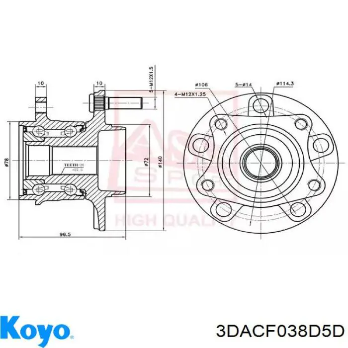 3DACF038D5D Koyo Cubo traseiro