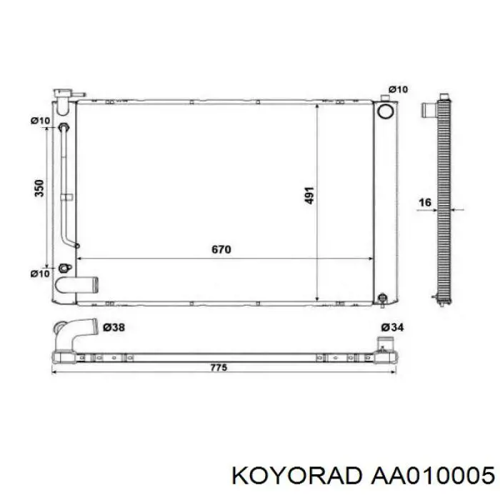 AA010005 Koyorad Radiador de esfriamento de motor