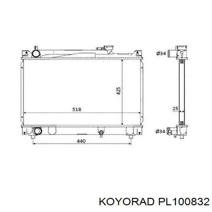 Radiador de esfriamento de motor PL100832 Koyorad