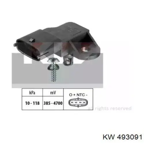 Compre 493091 KW AUTOMOTIVE Sensor de pressão no coletor de admissão, MAP