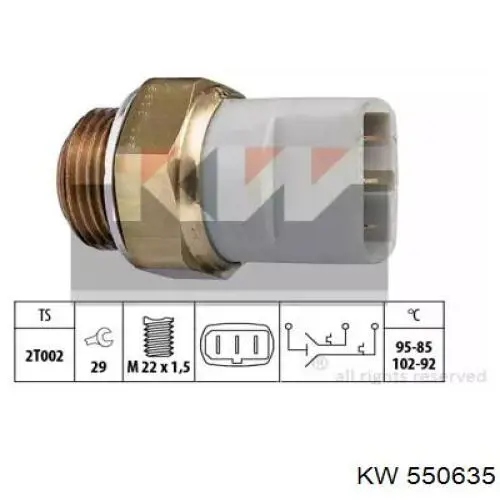 550635 KW AUTOMOTIVE Sensor de temperatura do fluido de esfriamento (de ativação de ventilador do radiador)