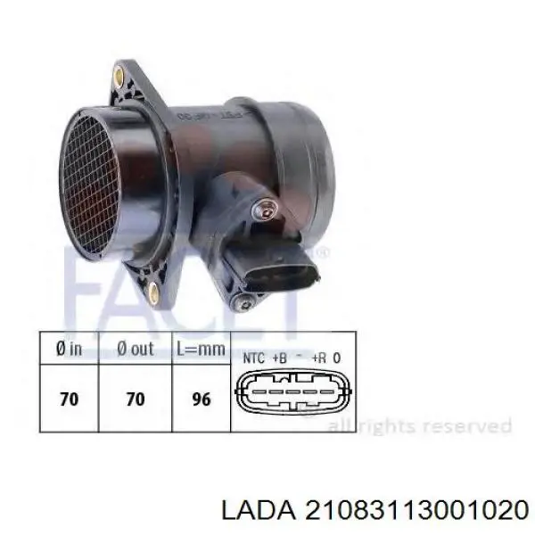 21083113001020 Lada Sensor de fluxo (consumo) de ar, medidor de consumo M.A.F. - (Mass Airflow)