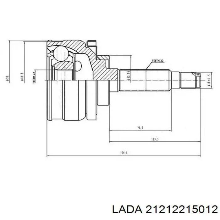 Junta homocinética externa dianteira 21212215012 Lada