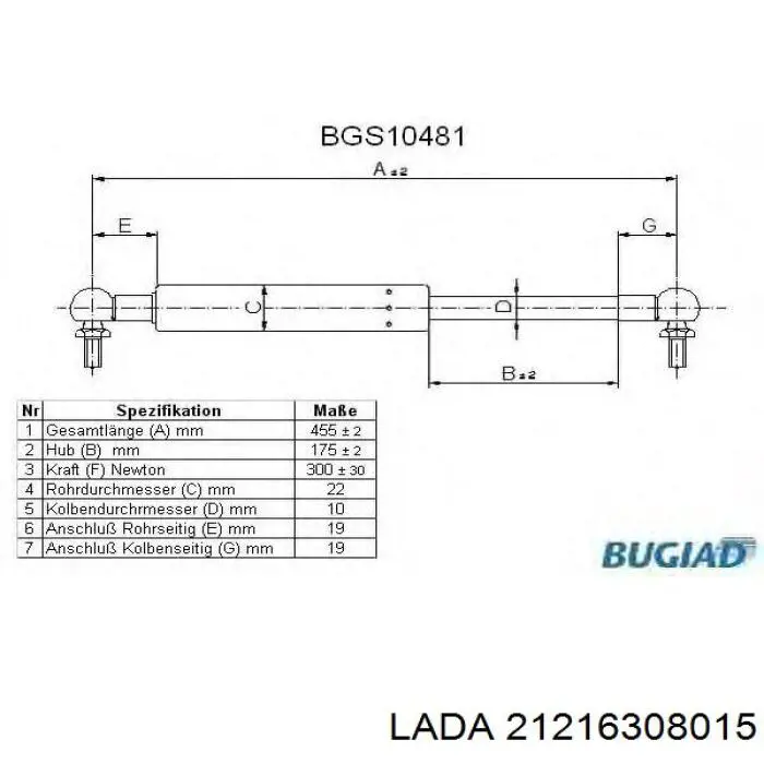 Amortecedor de tampa de porta-malas (de 3ª/5ª porta traseira) 21216308015 Lada