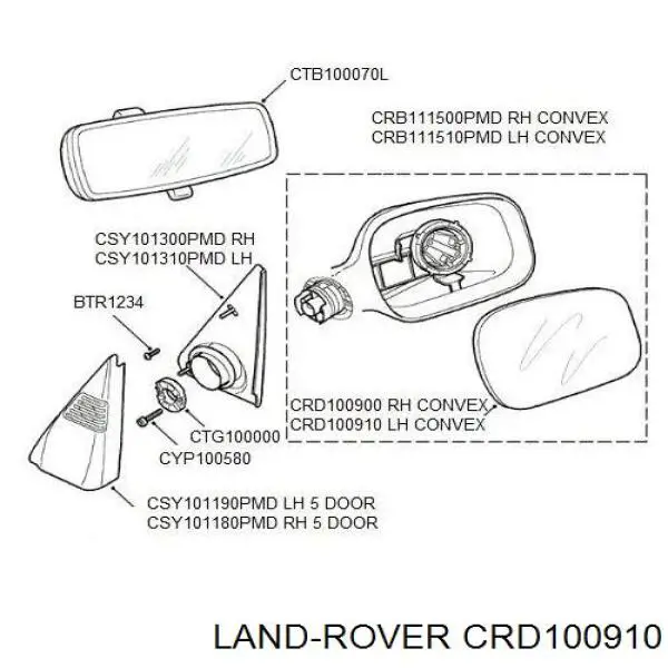 Compre CRD100910 Land Rover Elemento espelhado do espelho de retrovisão esquerdo
