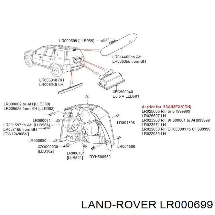 LR000699 Land Rover Espelho de retrovisão esquerdo