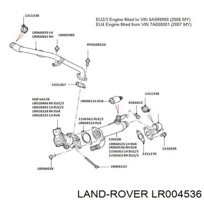 LR004536 Land Rover Radiador do sistema EGR de recirculação dos gases de escape