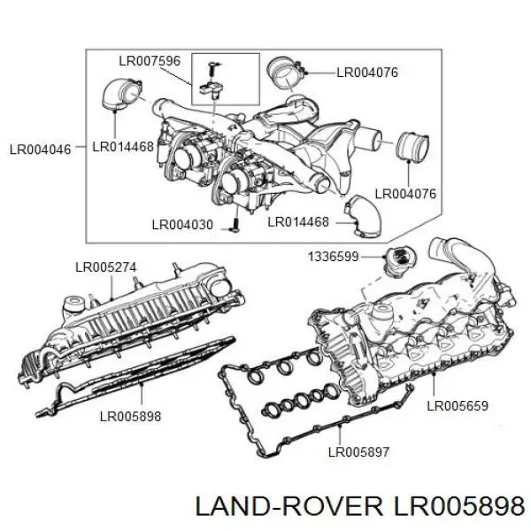 LR005898 Land Rover Vedante direita de tampa de válvulas de motor