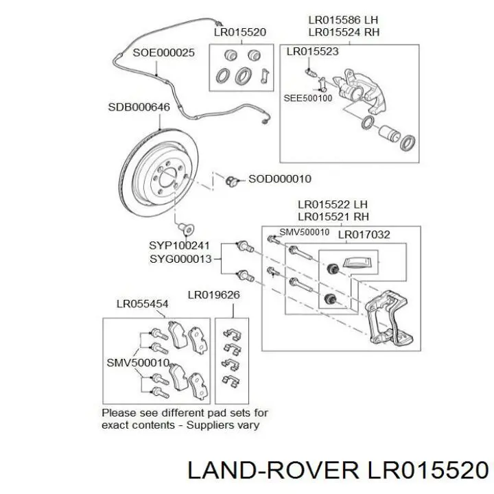 LR015520 Land Rover Kit de reparação de suporte do freio traseiro