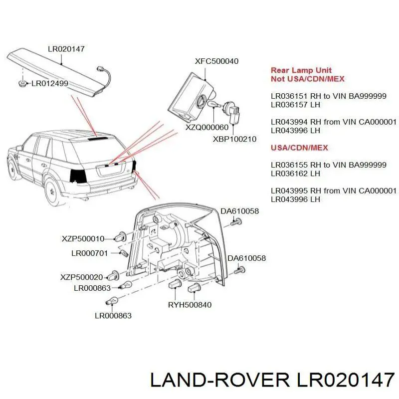 LR020147 Land Rover Sinal de parada traseiro adicional