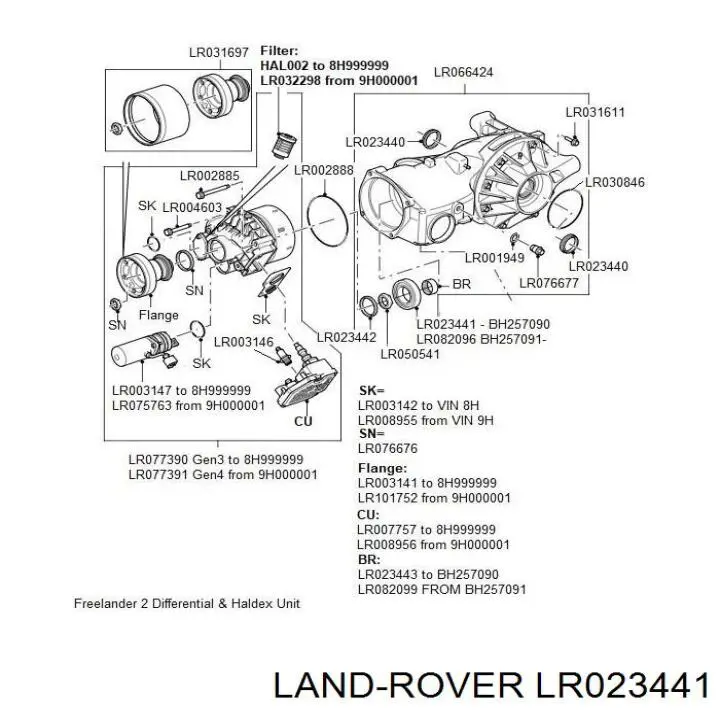 LR023441 Land Rover Rolamento interno da haste do eixo traseiro