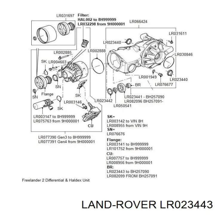 LR023443 Land Rover Bucha separadora da haste do eixo traseiro