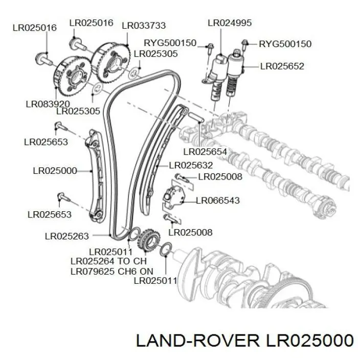 LR025000 Land Rover Amortecedor de cadeia do mecanismo de distribuição de gás, esquerdo