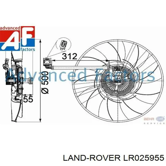Ventilador elétrico de esfriamento montado (motor + roda de aletas) LR025955 Land Rover