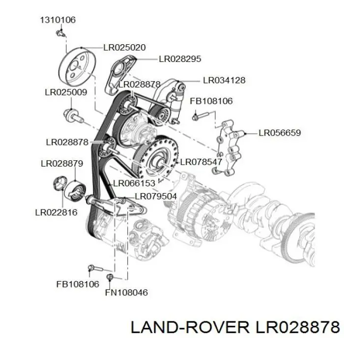 LR028878 Land Rover Rolo parasita da correia de transmissão