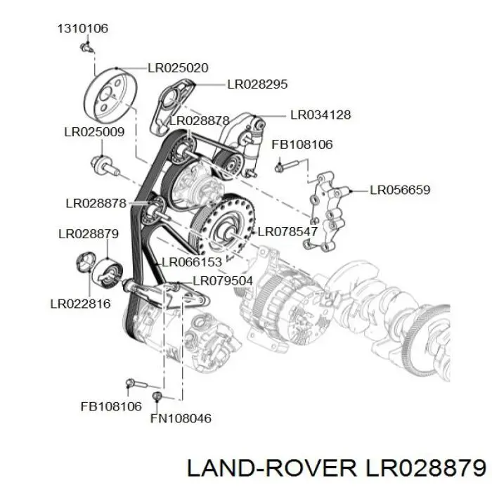 LR028879 Land Rover Rolo parasita da correia de transmissão