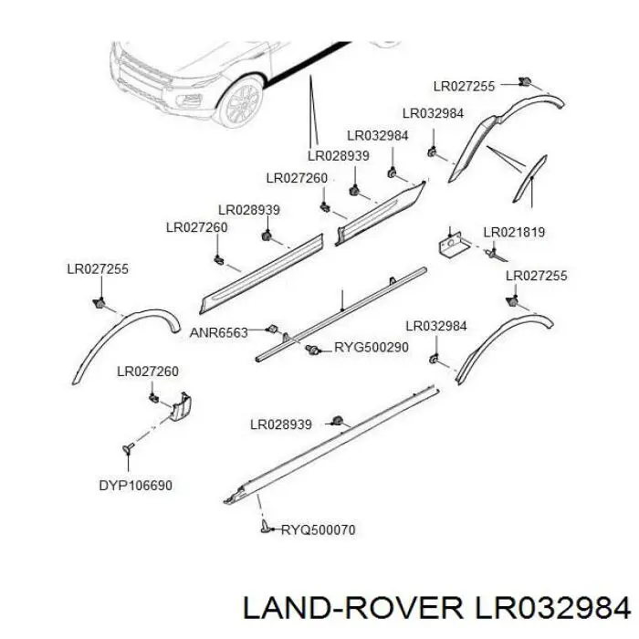 LR032984 Land Rover Braçadeira (cápsula) de fixação de moldura da porta