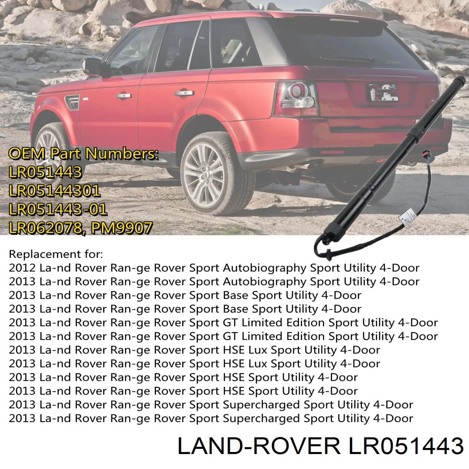 Amortecedor de vidro de porta-malas (de 3ª/5ª porta traseira (de tampa de alcapão) Land Rover LR051443 preço, a partir de 115,58 USD