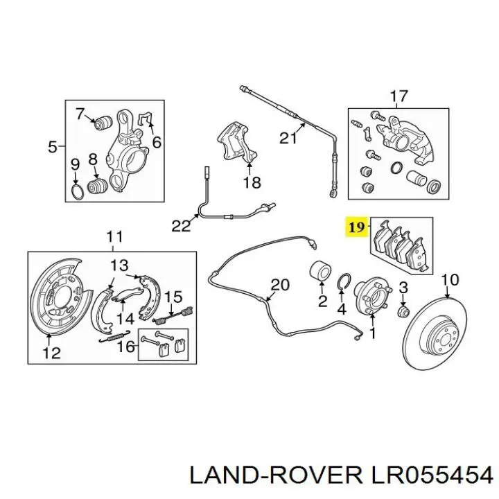 LR055454 Land Rover Sapatas do freio traseiras de disco