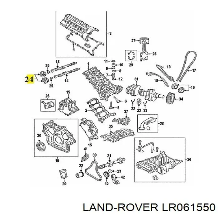 LR061550 Land Rover Engrenagem de cadeia de roda dentada da árvore distribuidora de escape de motor
