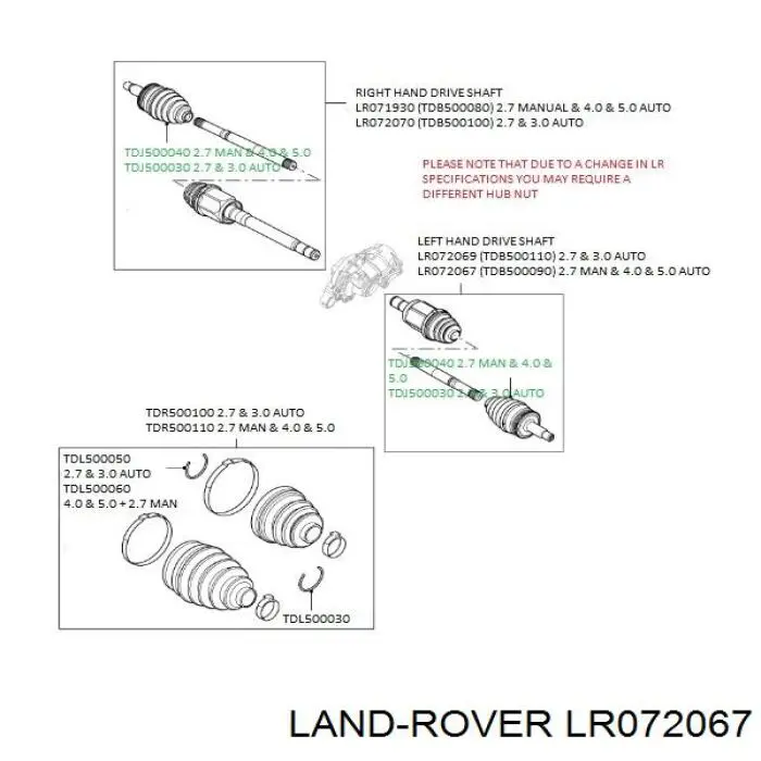 LR047295 Land Rover Semieixo (acionador) dianteiro esquerdo