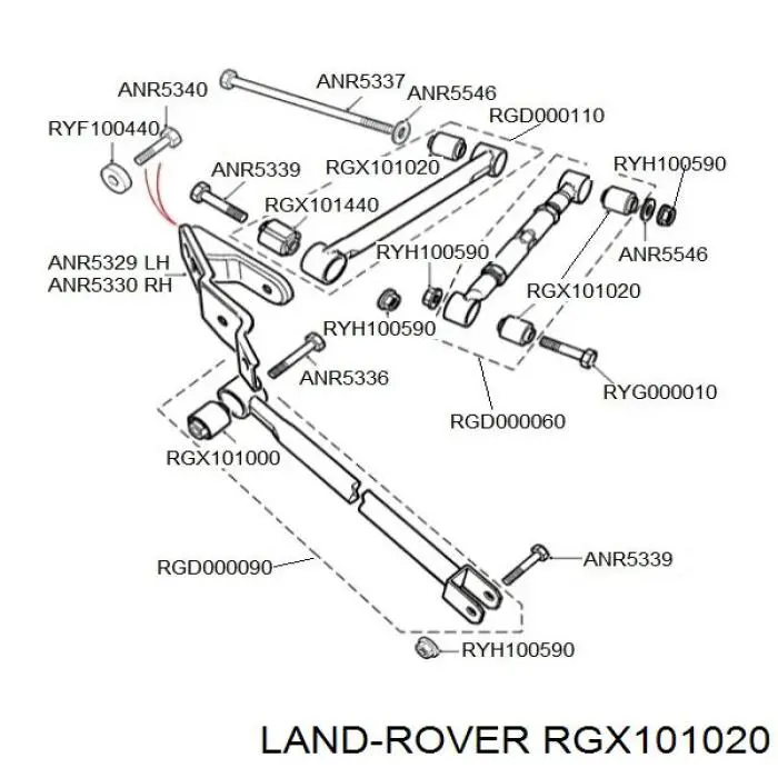 Compre RGX101020 Land Rover Bloco silencioso de barra Panhard traseira