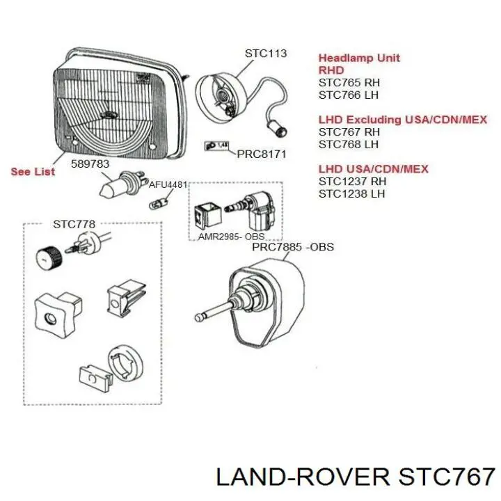 Luz direita para Land Rover Discovery I LG, LJ