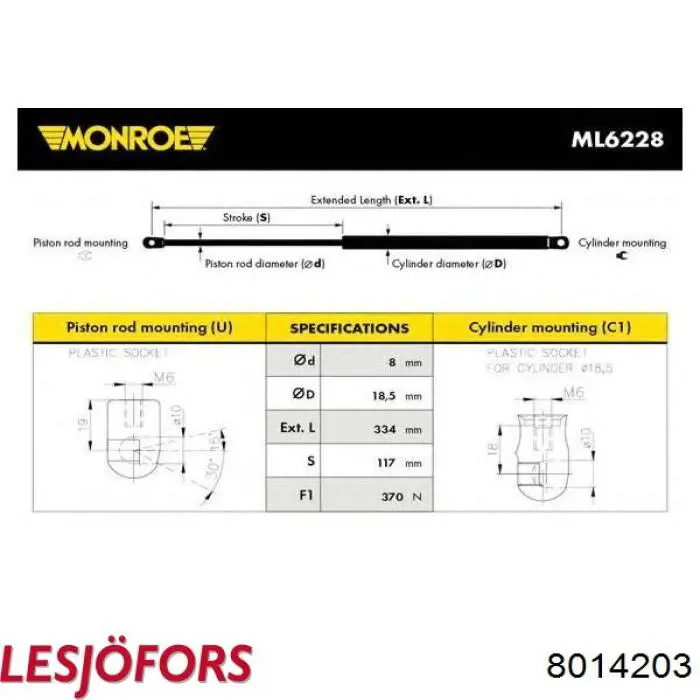 Amortecedor da capota Lesjofors 8014203 preço, a partir de 21,74 USD