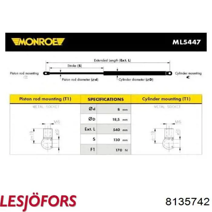 Amortecedor de tampa de porta-malas (de 3ª/5ª porta traseira) Magneti Marelli 430719126400