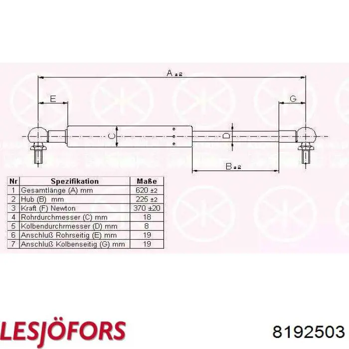 Compre 8192503 Lesjofors Amortecedor de tampa de porta-malas (de 3ª/5ª porta traseira)