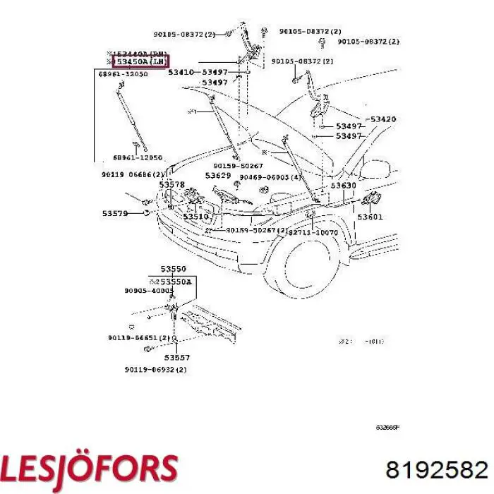 8192582 Lesjofors Amortecedor de tampa de porta-malas (de 3ª/5ª porta traseira)