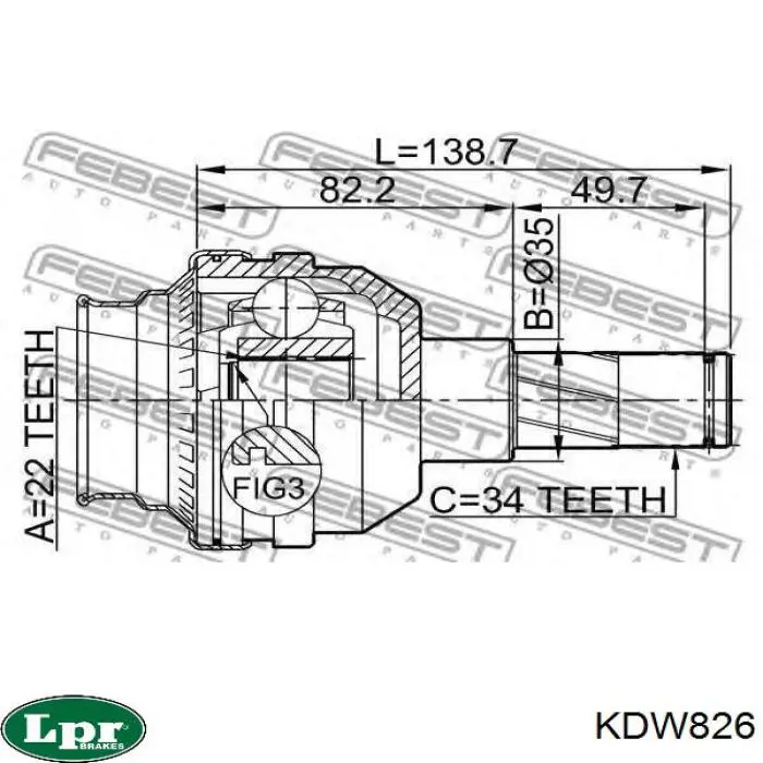 Compre KDW826 LPR Junta homocinética interna dianteira