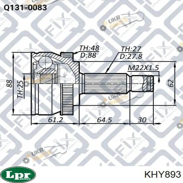 KHY893 LPR Junta homocinética externa dianteira