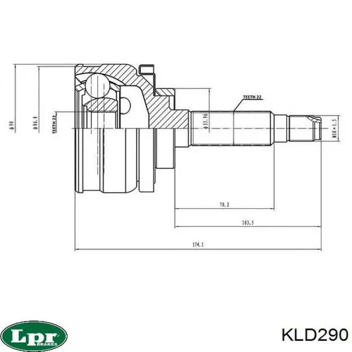 KLD290 LPR Junta homocinética externa dianteira