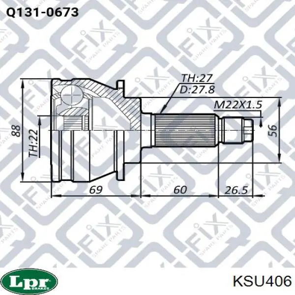 KSU406 LPR Junta homocinética externa dianteira