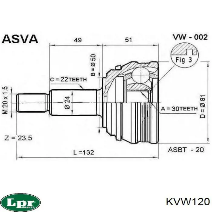 Junta homocinética externa dianteira LPR KVW120 preço, a partir de 36,70 USD