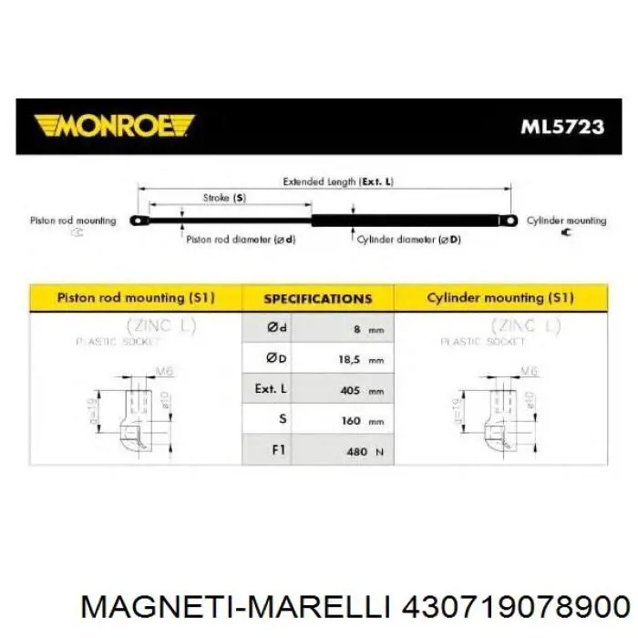 Amortecedor de tampa de porta-malas (de 3ª/5ª porta traseira) Magneti Marelli 430719078900 preço, a partir de 23,57 USD