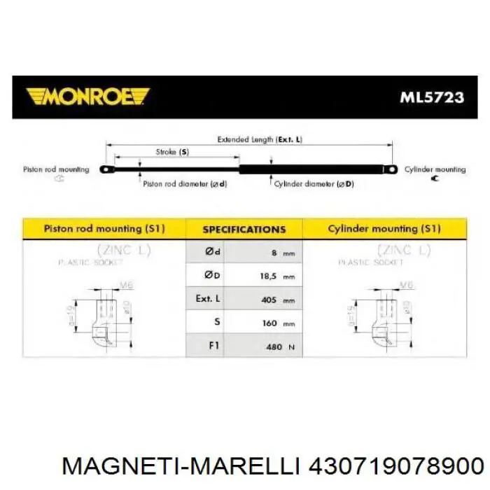 430719078900 Magneti Marelli Amortecedor de tampa de porta-malas (de 3ª/5ª porta traseira)
