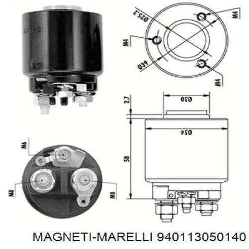 940113050140 Magneti Marelli Relê retrator do motor de arranco