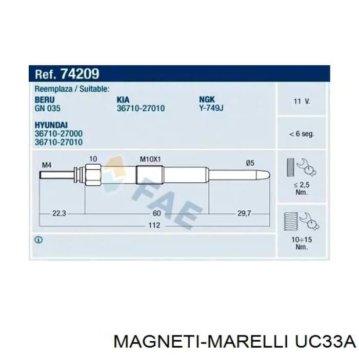 Vela de incandescência UC33A Magneti Marelli