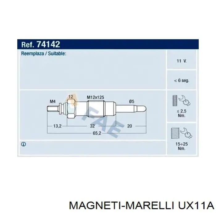 UX11A Magneti Marelli Vela de incandescência