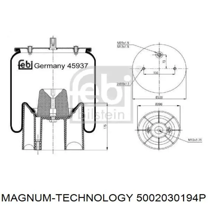5002030194P Magnum Technology Coxim pneumático (suspensão de lâminas pneumática) do eixo
