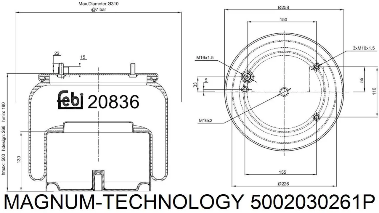 Coxim pneumático (suspensão de lâminas pneumática) do eixo traseiro Continental/Siemens 836NP10 preço, a partir de 102,63 USD