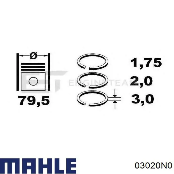 Anéis do pistão para 1 cilindro, STD. 03020N0 Mahle Original