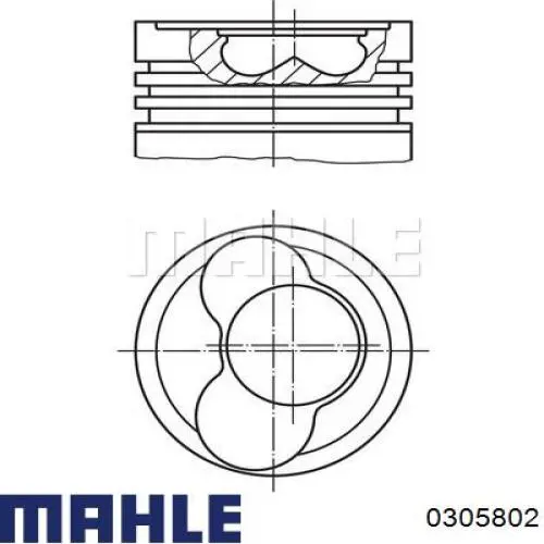 0305802 Mahle Original Pistão do kit para 1 cilindro, 2ª reparação ( + 0,50)