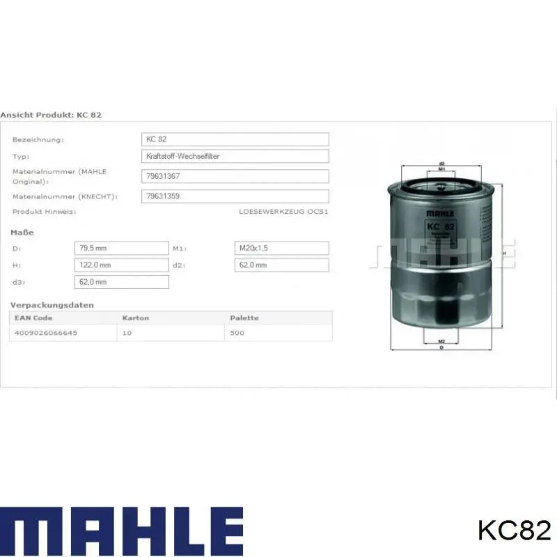 Filtro de combustível KC82 Mahle Original