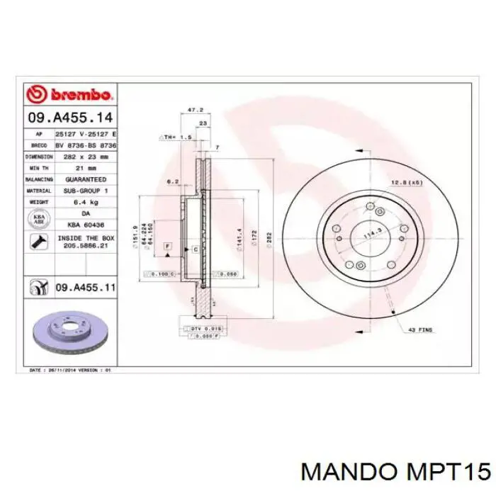 MPT15 Mando Sapatas do freio dianteiras de disco