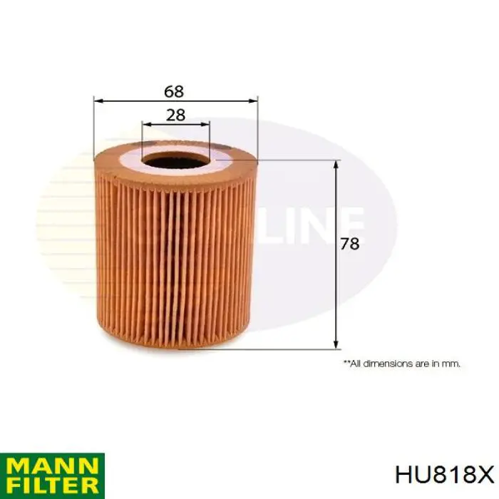HU818X Mann-Filter Filtro de óleo