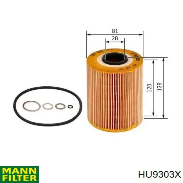 HU9303X Mann-Filter Filtro de óleo